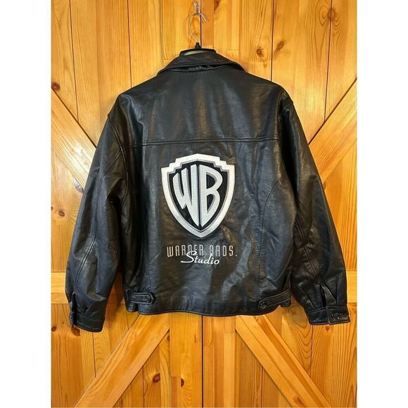 Vintage 90s Leather Jacket Mens Medium Warner Bros Studios Logo 1996 Looney Tune - Picture 1 of 11